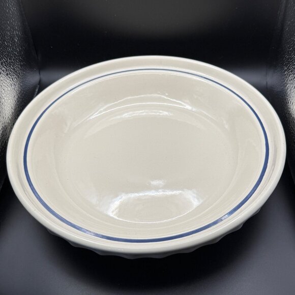 Longaberger Pottery Ivory & Blue Striped Round Pie Plate 10.5" Diameter Made USA - Picture 1 of 7